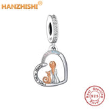 925 Silver Girl & Pet Heart Dangle Charms Beads for Bracelet Necklace