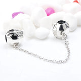 925 Silver Bead Charm Bow Safety Chain for Bracelet Bangle