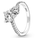 925 Silver Double Heart Crystal Ring Women Wedding Party Jewelry