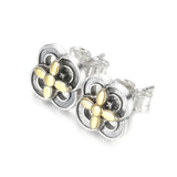 925 Silver Two-tone Flower Stud Earrings Women Gift DIY Jewelry