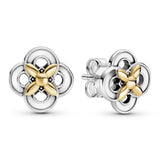 925 Silver Two-tone Flower Stud Earrings For Women Gift DIY Jewelry