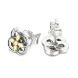 925 Silver Two-tone Flower Stud Earrings For Women Gift DIY Jewelry