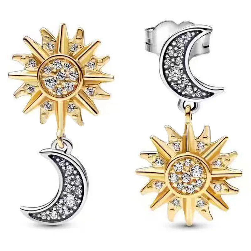 925 Silver Sun & Moon Hoop Earrings, Women's Gift Jewelry