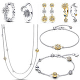 925 Silver Two-tone Sun Crystal Ring Earring