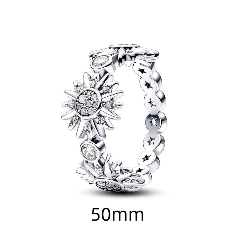 925 Silver Two-tone Sun Crystal Ring Earring