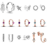 925 Silver U-shaped Hoop Earring with Crystal for Women