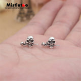 925 Silver Vintage Punk Skull Rose Stud Earrings
