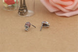 925 Silver Skull Red CZ Stud Earrings Vintage Punk Style