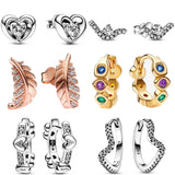 925 Silver Infinity Stones Feather Heart Earrings