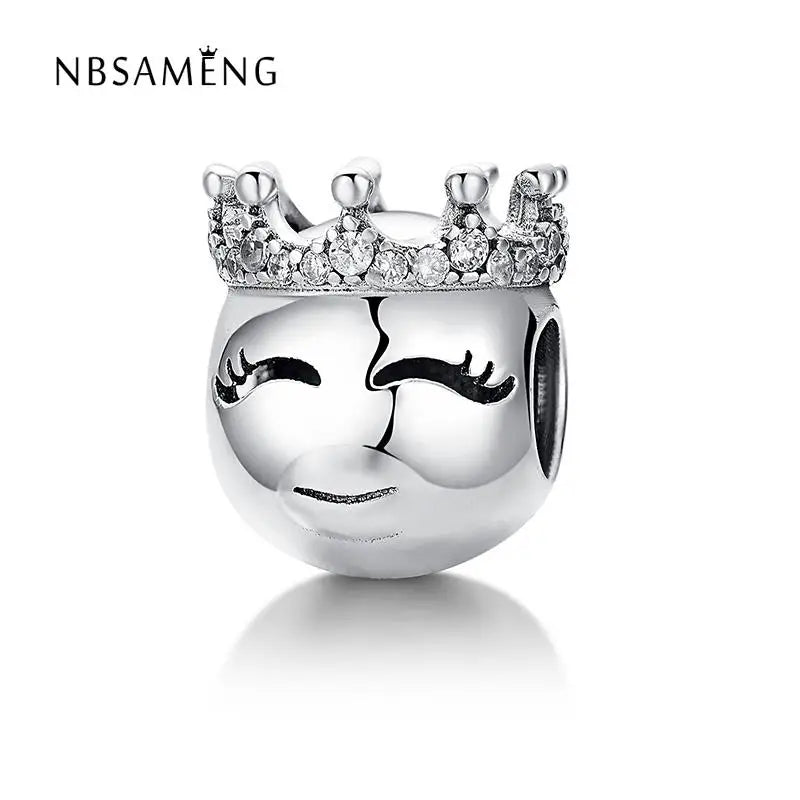 925 Silver Crown Charm Clear CZ Bead for Bracelets DIY
