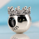 925 Silver Crown Charm Clear CZ Bead for Bracelets DIY