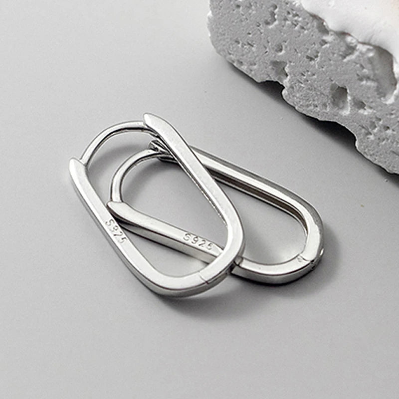 925 Silver Oval Hoop Earrings Party Jewelry