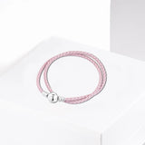 925 Silver Woven Double-Leather Charm Bracelet DIY Women Jewelry
