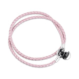925 Silver Woven Double-Leather Charm Bracelet DIY Women Jewelry
