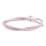 925 Silver Woven Double-Leather Charm Bracelet DIY Women Jewelry