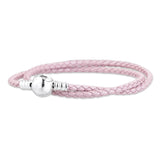 925 Silver Woven Double-Leather Charm Bracelet DIY Women Jewelry