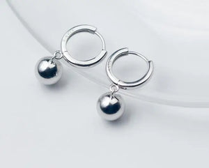 925 Silver Polished Lucky Ball Loop Huggie Earrings
