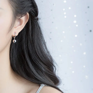 925 Silver Polished Lucky Ball Loop Huggie Earrings