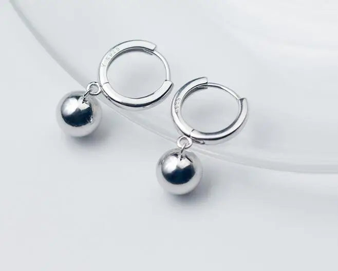 925 Silver Polished Lucky Ball Loop Huggie Earrings