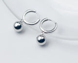 925 Silver Polished Lucky Ball Loop Huggie Earrings