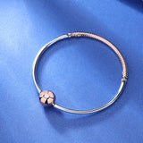 925 Silver Two-tone Three-Link Bangle Fit Charm Bracelet