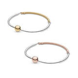 925 Silver Two-tone Three-Link Bangle Fit Charm Bracelet