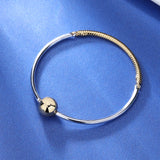 925 Silver Two-tone Three-Link Bangle Fit Charm Bracelet