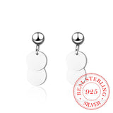 925 Silver Coin Wafer Stud Earrings Women Anti Allergic Girls Gift