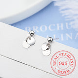 925 Silver Coin Wafer Stud Earrings Women Anti Allergic Girls Gift
