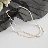 925 Silver Double-Rows Snakebone & Oval Beads Anklet