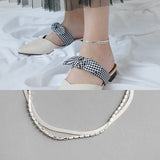 925 Silver Double-Rows Snakebone & Oval Beads Anklet