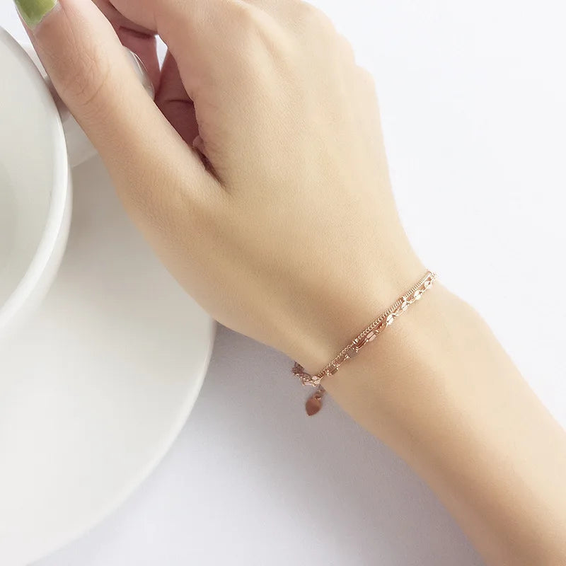 925 Silver Double Rows Golds Beads Bracelet for Women