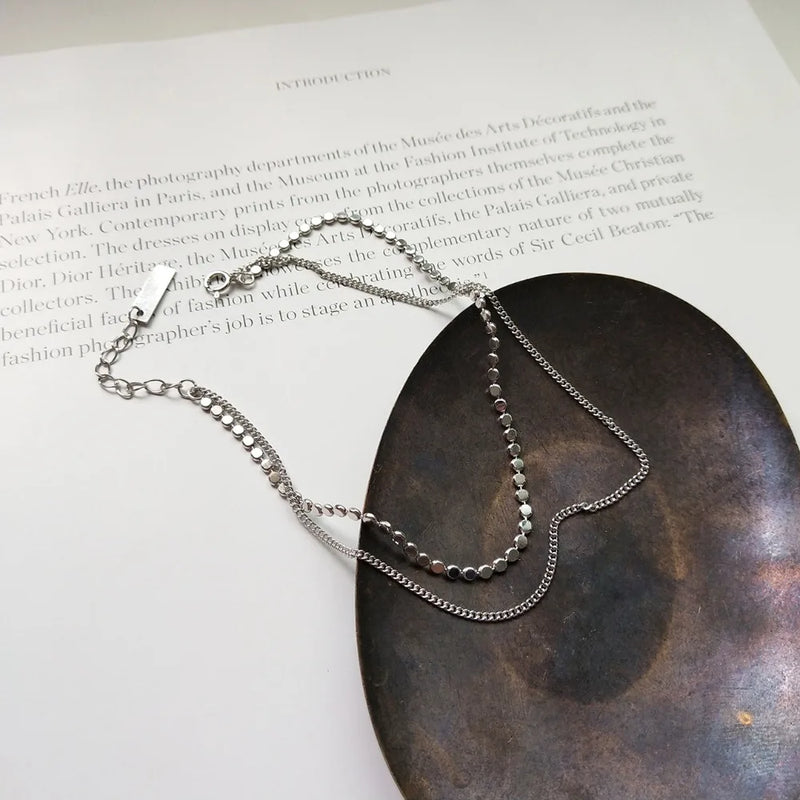 925 Sterling Silver Double Rows Coin & Chain Anklet Bracelet TLS56