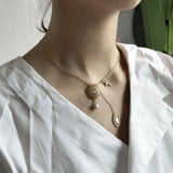 925 Silver Gold Sun Goddess Cross Shell Pearl Pendant Necklace Tassel Gift