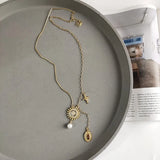 925 Silver Gold Sun Goddess Cross Shell Pearl Pendant Necklace Tassel Gift