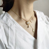 925 Silver Gold Sun Goddess Cross Shell Pearl Pendant Necklace Tassel Gift