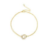 925 Silver Multilayer Chain Anklet Bracelet Interlocked Heart CZ Adjust Jewelry