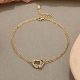 925 Silver Multilayer Chain Anklet Bracelet Interlocked Heart CZ Adjust Jewelry