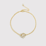 925 Silver Multilayer Chain Anklet Bracelet Interlocked Heart CZ Adjust Jewelry