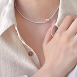 925 Silver Polished Round Ball Beads Pendant Chain Choker Necklace