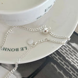 925 Silver Polished Round Ball Beads Pendant Chain Choker Necklace