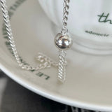 925 Silver Polished Round Ball Beads Pendant Chain Choker Necklace
