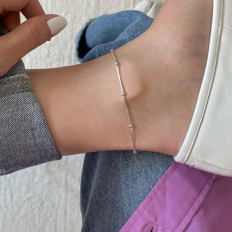 925 Silver Round Ball & Snakebone Chain Anklet Bracelet C-D31