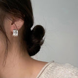 925 Silver Three-Rows Geometric Piercing Stud Earrings