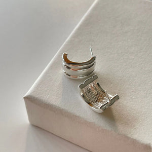 925 Silver Three-Rows Geometric Piercing Stud Earrings