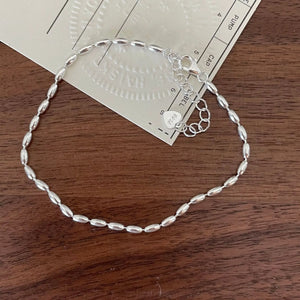 925 Silver Oval Chain Olive Beads Anklet Bracelet