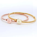 925 Sterling Silver Pan Bracelet Rose Snake Chain Women Beads Charm Jewelry
