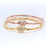 925 Sterling Silver Pan Bracelet Rose Snake Chain Women Beads Charm Jewelry