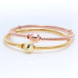 925 Sterling Silver Pan Bracelet Rose Snake Chain Women Beads Charm Jewelry