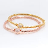 925 Sterling Silver Pan Bracelet Rose Snake Chain Women Beads Charm Jewelry